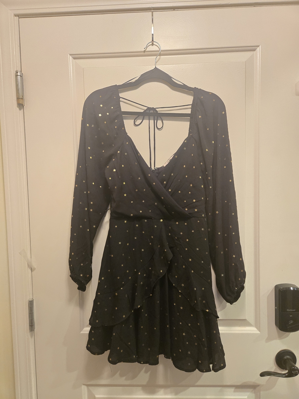 mi ami Black Long Sleeve Dress with Gold Star Print